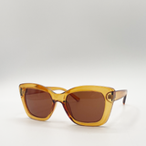 Brown cat eye angular sunglasses with brown lenses