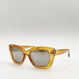 Crystal Mustard Cateye Sunglasses with Mirror Lenses