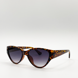 Tortoiseshell cat eye sunglasses with smoke graded lenses