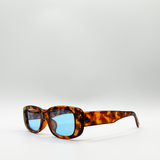 Rectangle plastic frame sunglasses with coloured lenses