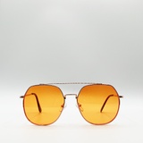 Gold rounded aviator style sunglasses with orange lenses