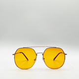 Oversized rounded aviator style sunglasses with yellow lenses