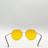 Oversized rounded aviator style sunglasses with yellow lenses