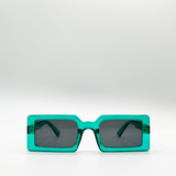 Light blue oversized rectangle plastic frame sunglasses