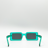 Light blue oversized rectangle plastic frame sunglasses