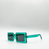 Light blue oversized rectangle plastic frame sunglasses