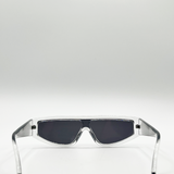 Clear frame oversized racer style sunglasses with black lenses