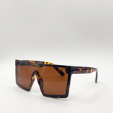 Tortoiseshell Oversized Flat Top Square Frame Sunglasses