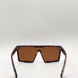 Tortoiseshell Oversized Flat Top Square Frame Sunglasses