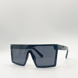Black Oversized Flat Top Square Frame Sunglasses