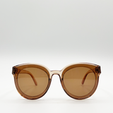 Crystal frame plastic round sunglasses with brown lenses