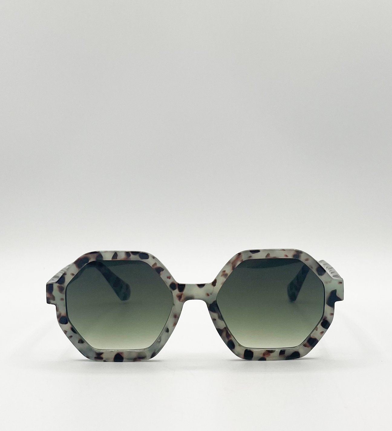 Pale grey tortoiseshell oversized hexagon Sunglasses - svnx