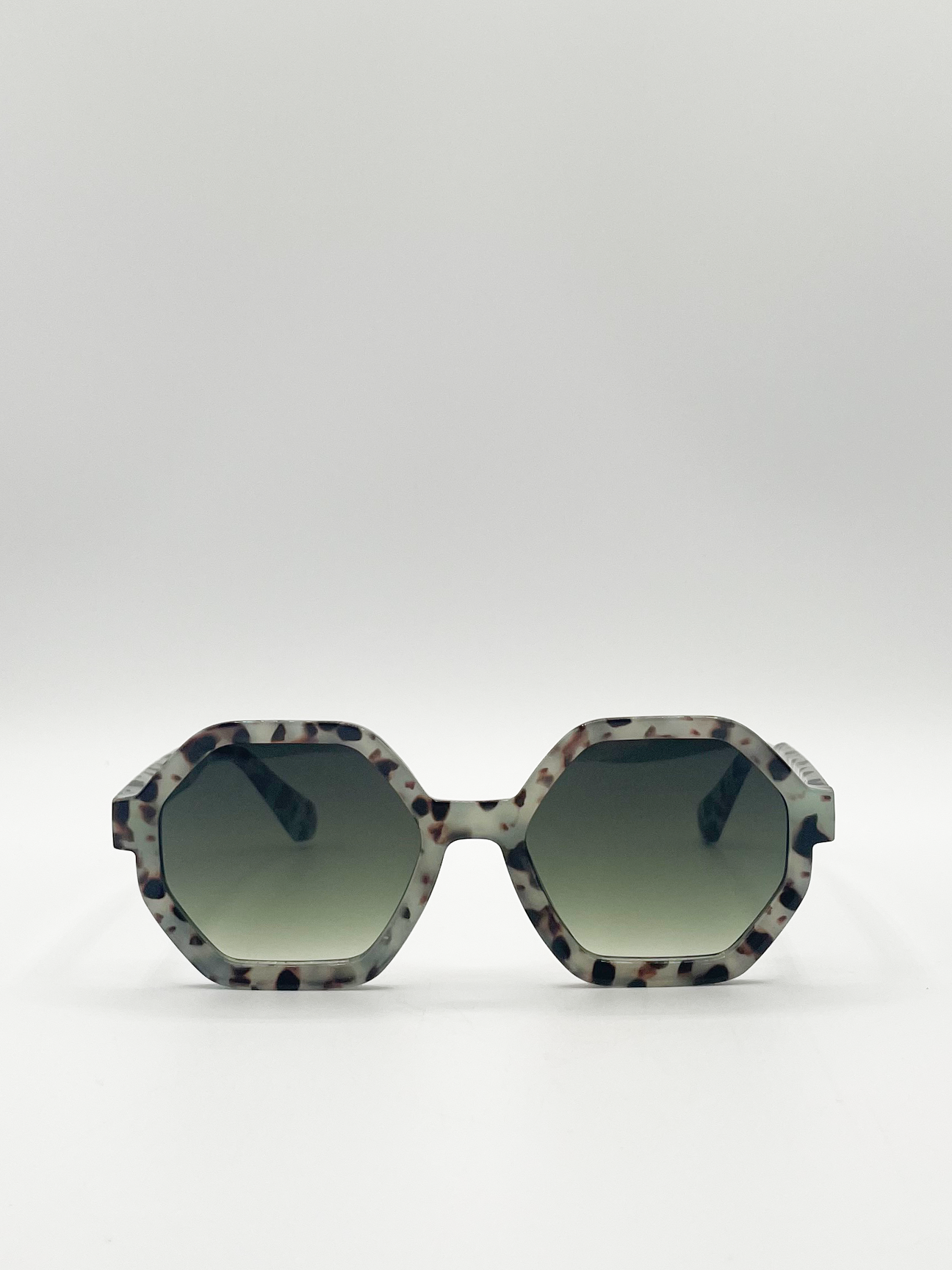 Pale grey tortoiseshell oversized hexagon Sunglasses - svnx