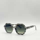 Pale grey tortoiseshell oversized hexagon Sunglasses - svnx