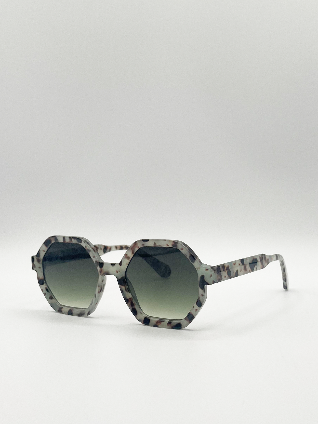 Pale grey tortoiseshell oversized hexagon Sunglasses - svnx