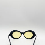 Round Retro Style Black Sunglasses with Yellow Lenses