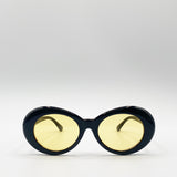 Round Retro Style Black Sunglasses with Yellow Lenses