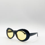 Round Retro Style Black Sunglasses with Yellow Lenses