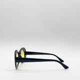 Round Retro Style Black Sunglasses with Yellow Lenses