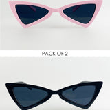 2 Pack Angled Cateye Sunglasses with Plastic Frames