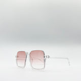Square Sunglasses In Clear Frame and Peach Tinted Lenses