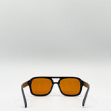 70's Navigator Sunglasses In Black With Orange Lenses - svnx