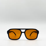 70's Navigator Sunglasses In Black With Orange Lenses - svnx