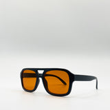70's Navigator Sunglasses In Black With Orange Lenses - svnx