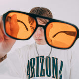 70's Navigator Sunglasses In Black With Orange Lenses - svnx