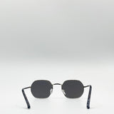 Hexagon Metal Frame Sunglasses with Mirror Lenses in Silver - svnx