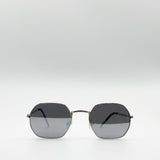 Hexagon Metal Frame Sunglasses with Mirror Lenses in Silver - svnx