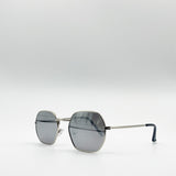 Hexagon Metal Frame Sunglasses with Mirror Lenses in Silver - svnx