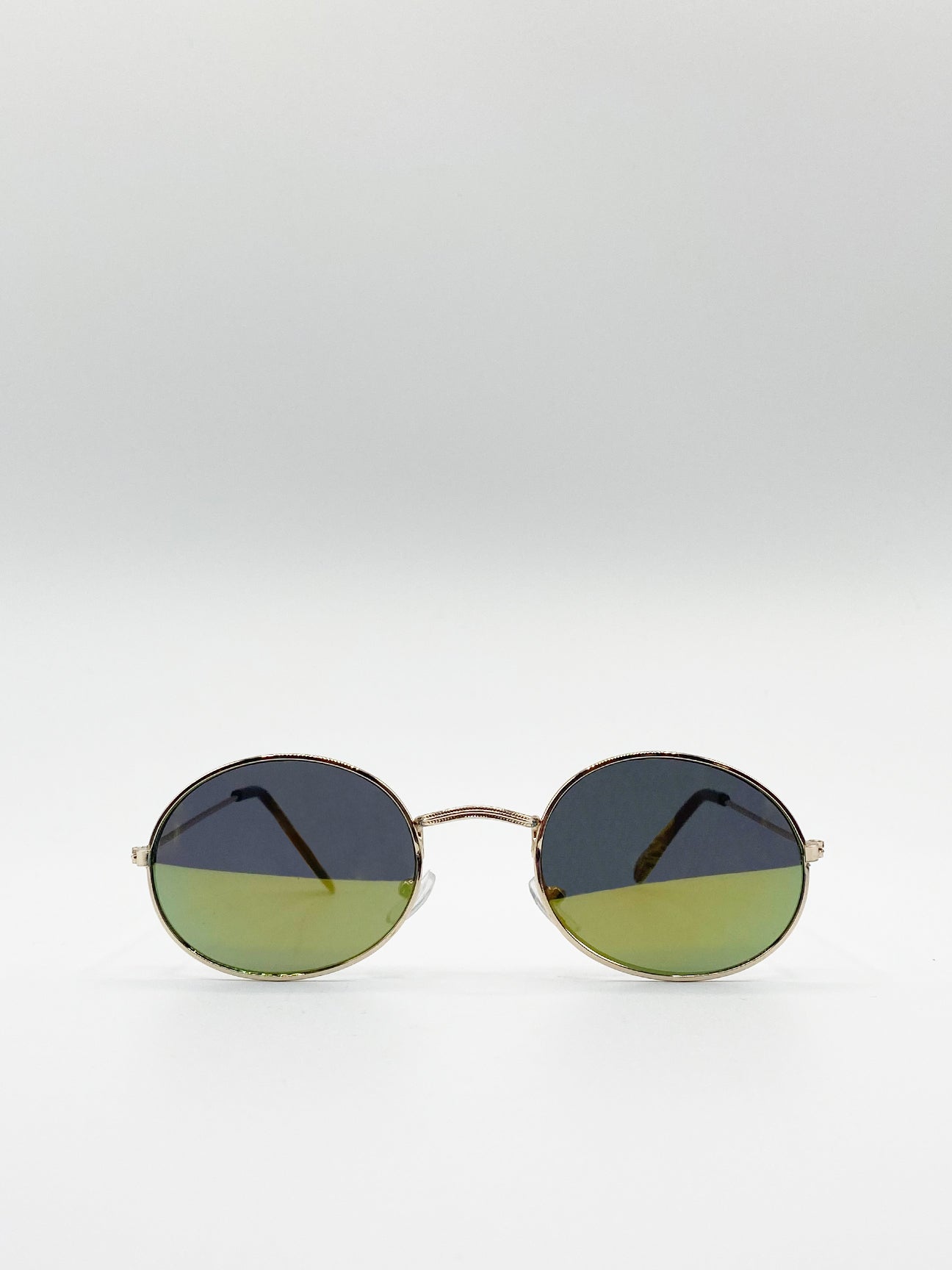 Metal Frame Round Sunglasses with Mirror Lenses - svnx