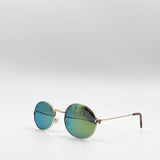 Metal Frame Round Sunglasses with Mirror Lenses - svnx