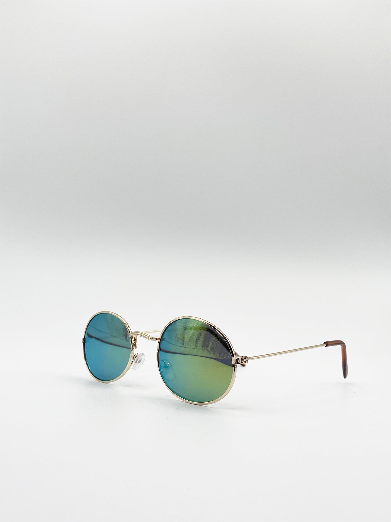 Metal Frame Round Sunglasses with Mirror Lenses - svnx